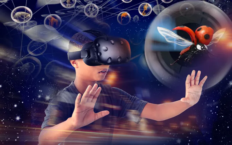 Visuel d'un enfant avec un casque de réalité virtuelle